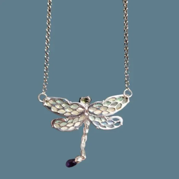 RETIRED Carolyn Pollack Ltd Edition Sterling Silver Abalone Dragonfly Necklace - Picture 3 of 11